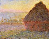 Haystacks, sunset by Claude Monet